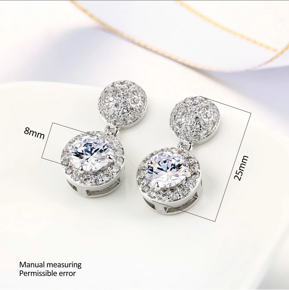 Двойной роскошный браслет с кубическим цирконием/серьги-капли из розового золота/серебра с кристаллами, модные свадебные ювелирные изделия, DFE114M