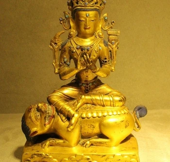 

7 Tibet Bronze 24K Gold Seat Manjushri Manjusri Bodhisattva Buddha Statue