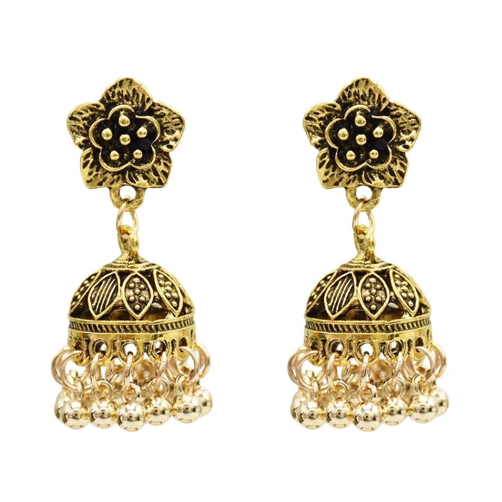 

Vintage Gold Silver Jhumka Earrings India Jewelry Flower Shape Bells Statement Earring Party Turkish Gypsy Nepal Jewelry brinco