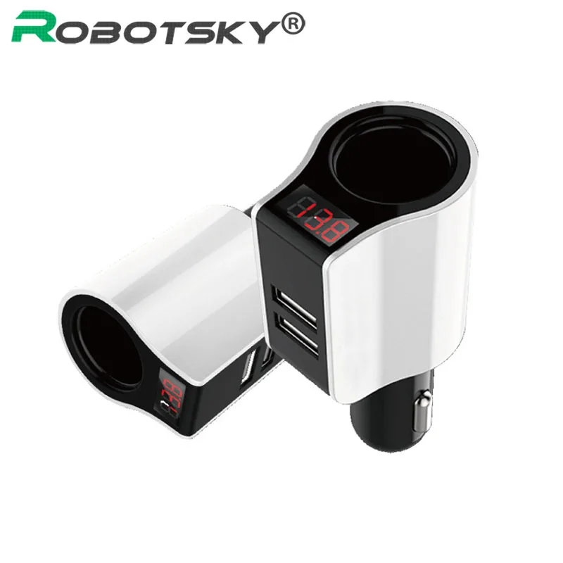 

Dual USB + Expand Car Cigarette Charger Design 2.1A Quick Phone Charge Adapter with LED Digital Display for iPhone Samsung iPad