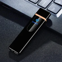 Креативная ветрозащитная электронная USB Зажигалка для сигарет с сенсорным экраном и отпечатком пальца, Оригинальная зажигалка, подарок, модная