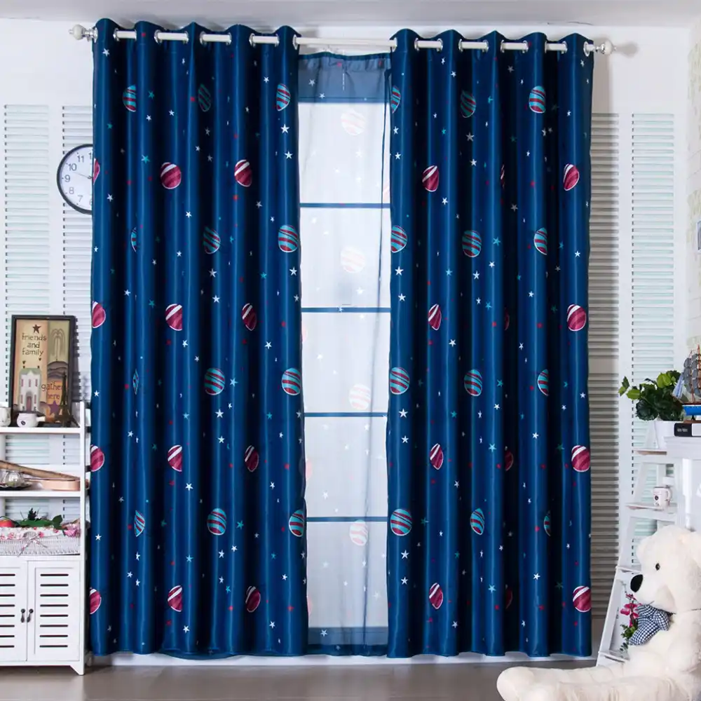 Latest 2 Colors Blue Planet Star Wars Cartoon Curtains For Boys Bedroom Kids Living Room Shade Window Curtain Home Decor Cortina