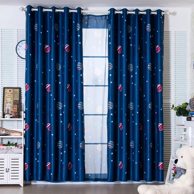 Último 2 colores azul planeta Star Wars cortinas de dibujos animados