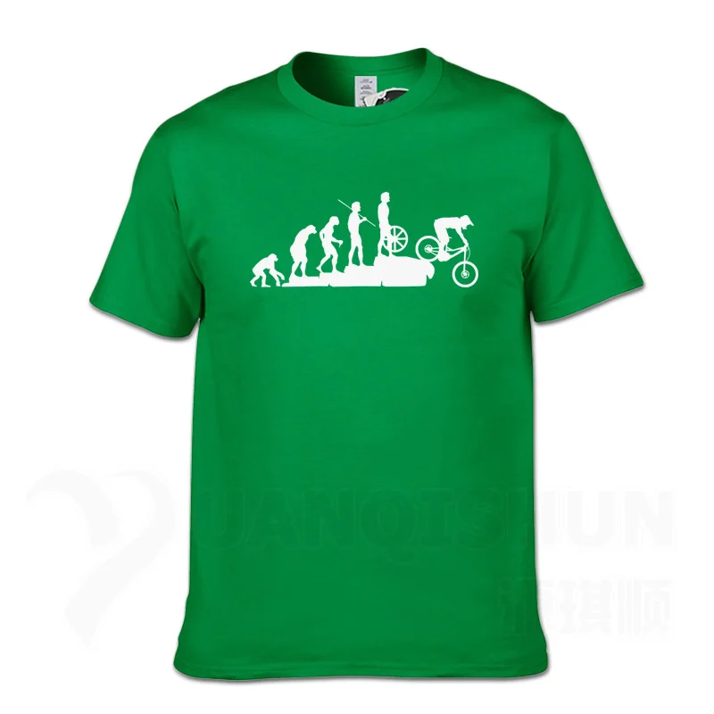Интересный горный велосипед спуск футболка забавная Эволюция человека футболка мужская панк топы Футболка хипстер Хлопок велосипед Повседневная футболка - Цвет: Green
