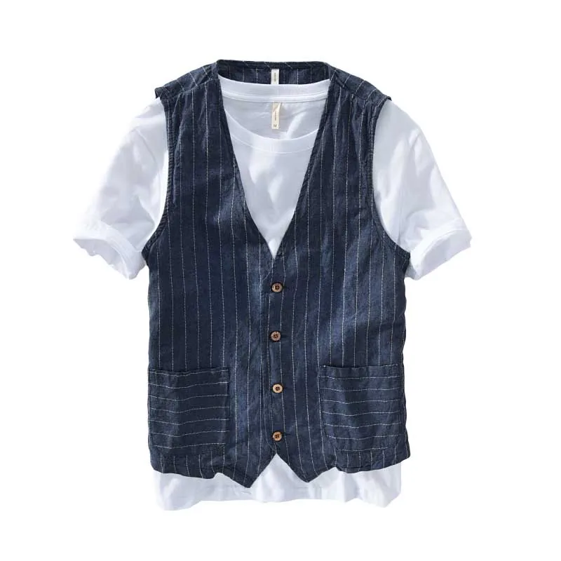 New Arrival Linen Vest for Summer Man's Vest Striped Thin Casual Waistcoat Men Literature Slimming Suit Vest Male Clothing New Arrival Linen Vest for Summer Man's Vest Striped Thin Casual Waistcoat Men Literature Slimming Suit Vest Male Clothing