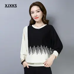 XJXKS 2019 весна вязать женский пуловер рукав "летучая мышь" свободные льняные Топ в стиле "оверсайз" женский корейский стиль мода тонкий свитер