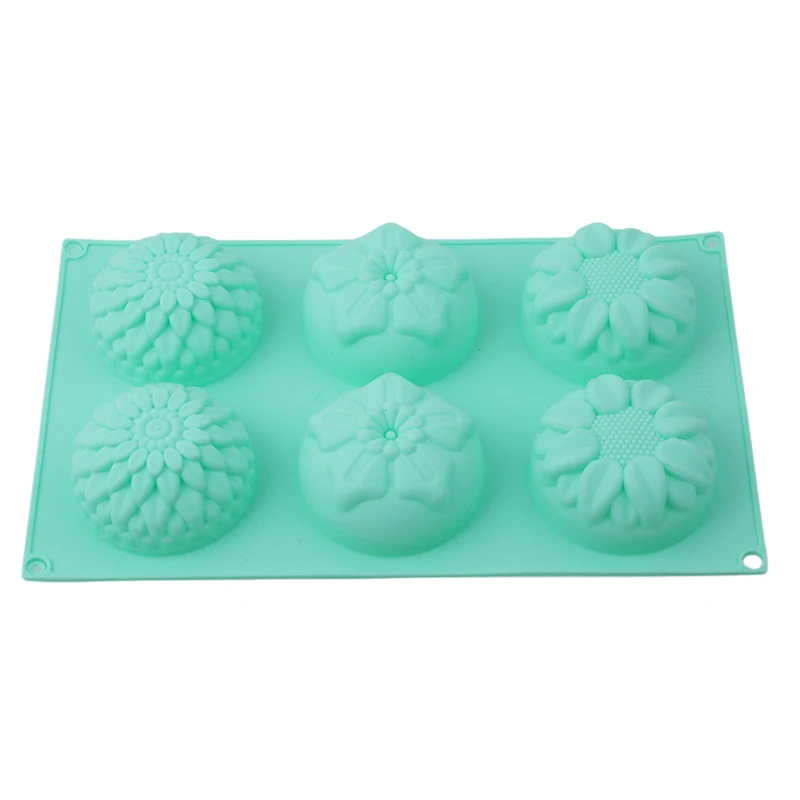 6 решетки силиконовые формы 3D подсолнух цветок форма желе пончики пудинг формы DIY мыло помадка для выпечки украшения инструменты - Цвет: Зеленый