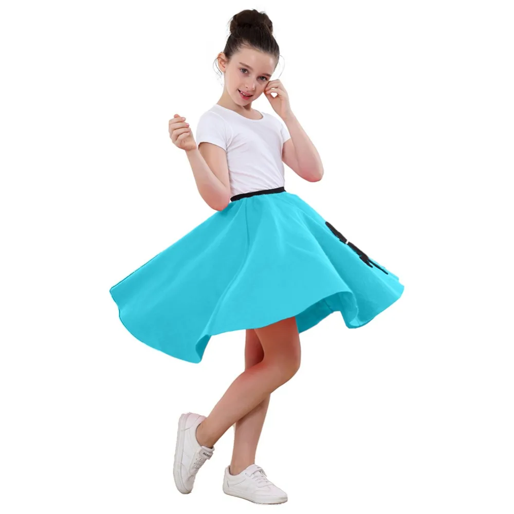 Kids Poodle Skirt With Musical Note Printed Scarf Hot Pink Blue Kid costumes Halloween Cosplay