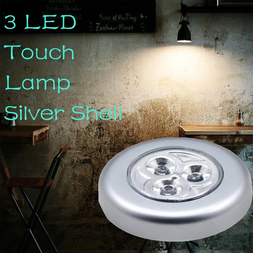Round Lamp Under Cabinet Closet Push 3 LED Touch Control Night Light Stick On Lamp Home Kitchen Bedroom Automobile Use