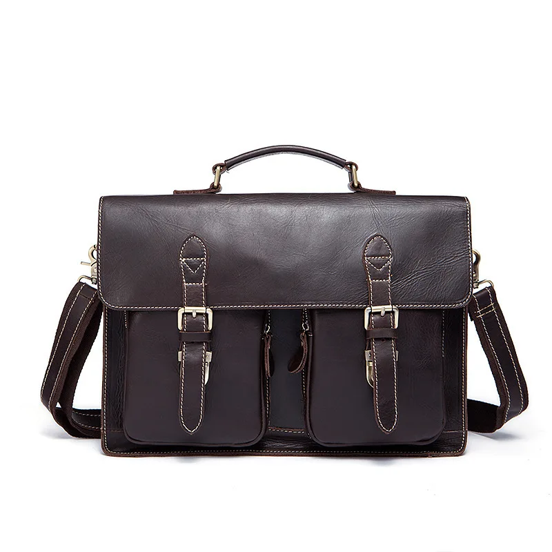 Высококачественный мужской деловой Мужской винтажный портфель из натуральной кожи Crazy Horse, портфель на плечо, сумка для ноутбука, сумка