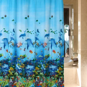 

1pcs EVA Blue underwater world Shower Curtain Polyester Fabric Printing Bathroom Curtain Waterproof Home Product