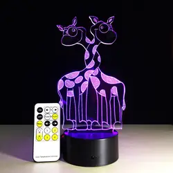 Новинка 3D лампа Жираф Иллюзия светодиодный USB лампа сенсорный RGB 7 цветов Изменение стола ночник свадебное Праздничное оформление