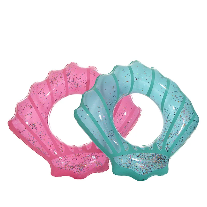 

2019 Inflatable shell swim ring inflatable sequin shell float adults and children swim Circle pool float lifebuoy size 80 90 120