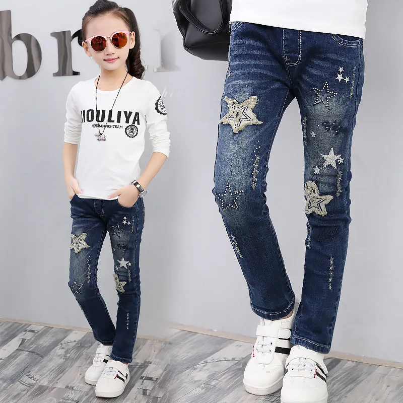 New for Spring and Autumn girls Casual Jeans Patchwork Straight 3-12Y | Детская одежда и обувь