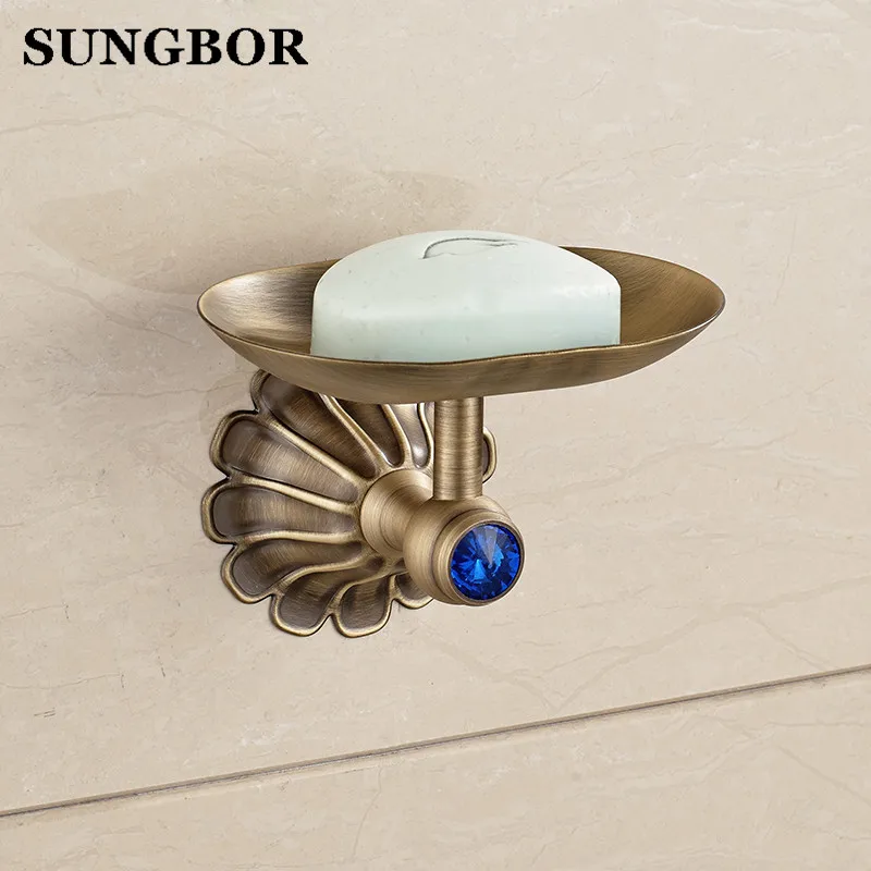 

Solid Brass Black Antique Soap Dish Bathroom Vintage Pendant European Crystal Soap Box Frame Carved Flower Soap Dish HY-2303F