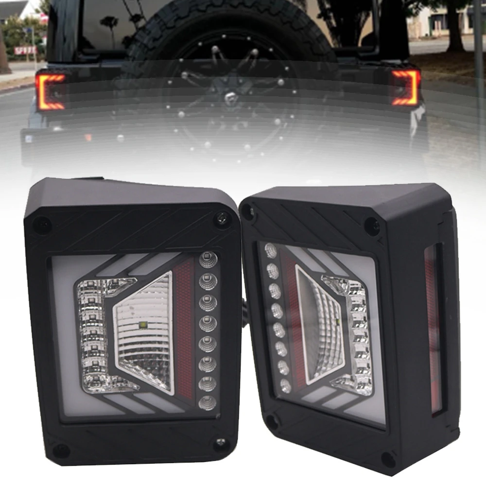 Marlaa Pair Wrangler JK LED Tail Lights Smoked / Clear for 07 17 Jeep