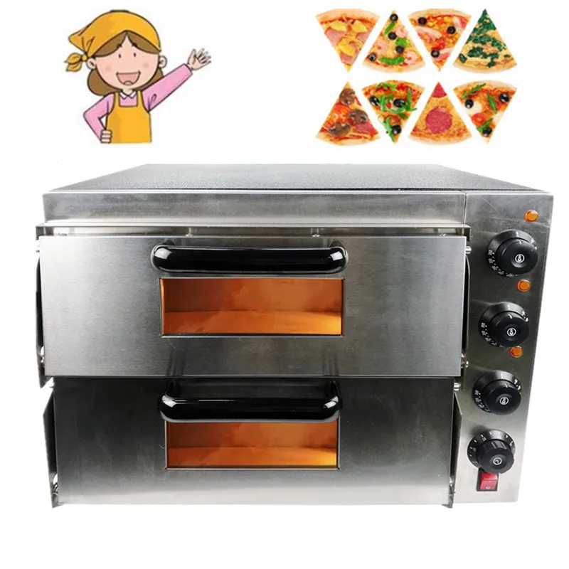 

Home Use 3000W Stainless Steel Commercial Electric Pizza Oven With Timer 2 Layer Making Bread Pizza Cake Baking Oven