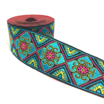 

ZERZEEMOOY 2 inch 5cm 8yard/lot High Quality Woven Jacquard Ribbon Black Background Blue Flowers Pattern Straps And Belt Lace