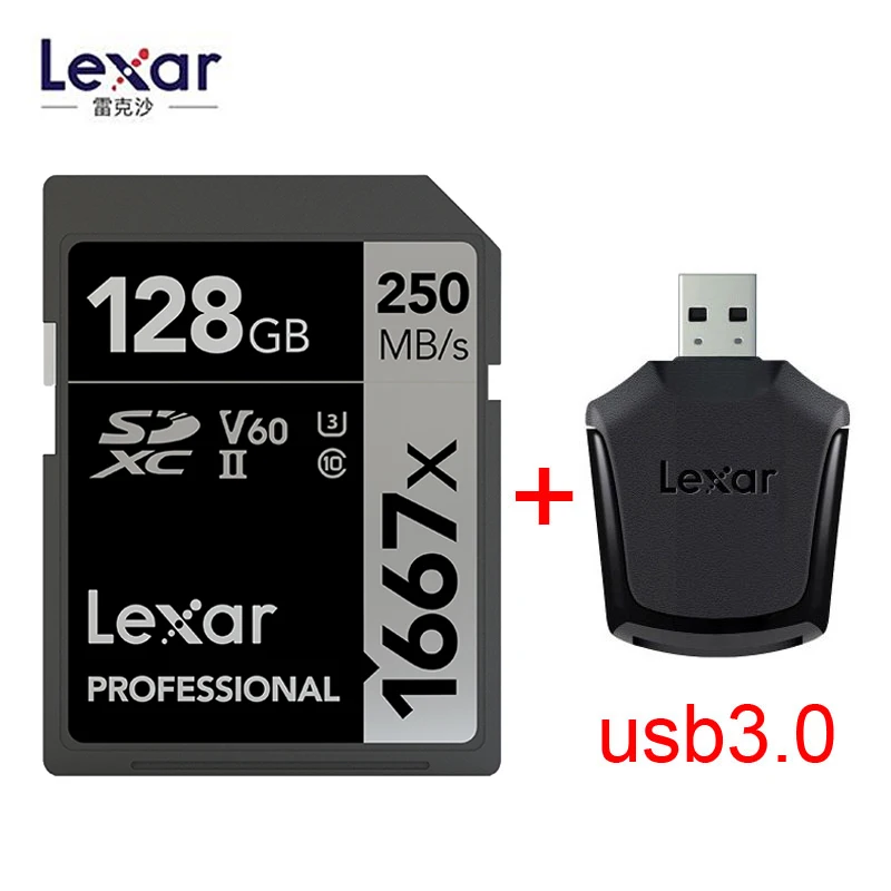 128-USB3.0 Lexar 1667x SD карта для чтения 250 МБ/с./с 64 Гб 128 ГБ 256 ГБ SDXC UHS-II U3 флэш-карта памяти для 3D 4K цифровой камеры оригинальная - Capacity: 128-USB3.0