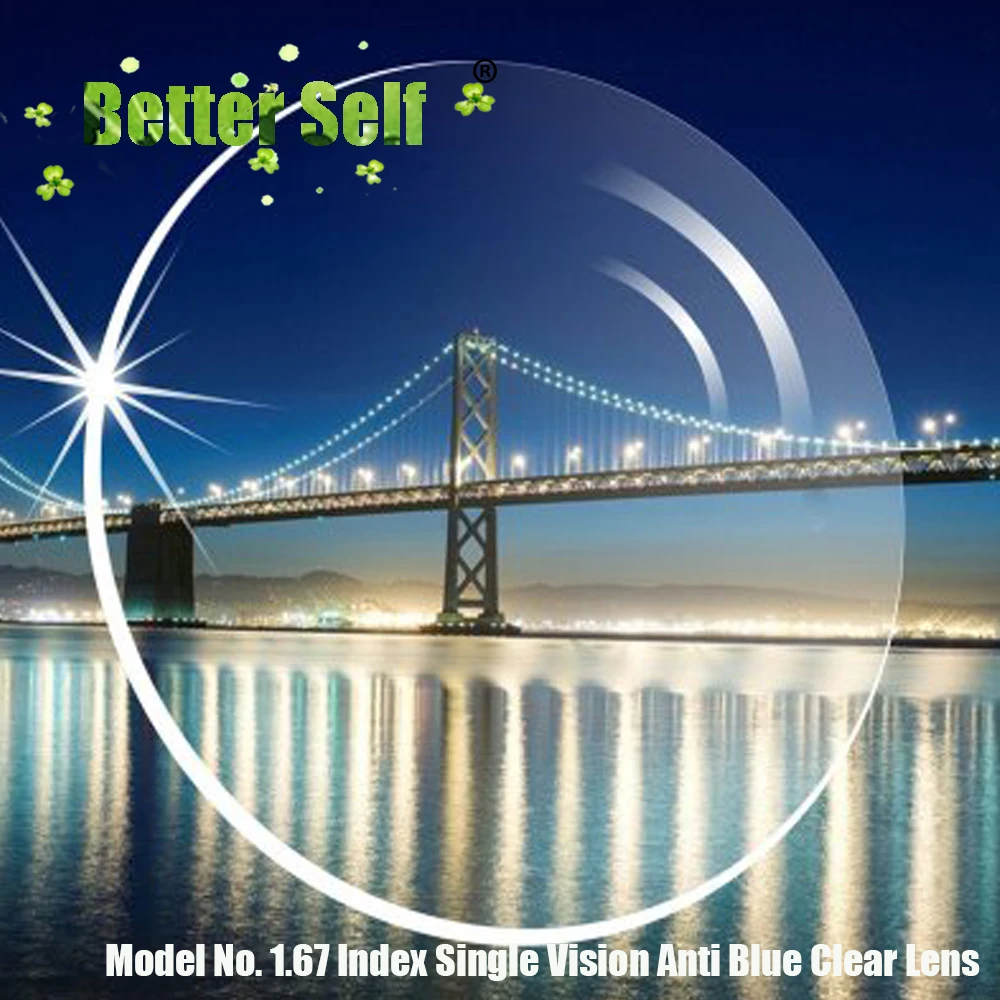 

Customized 1.67 Index Single Vision Anti Blue Clear Computer HMC Green Coating Prescription RX Optical Lenses