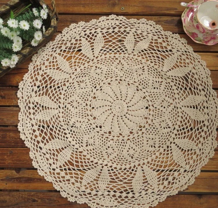 Handmade Crochet Flower Cotton Tablecloths woven Round Beige 60CM
