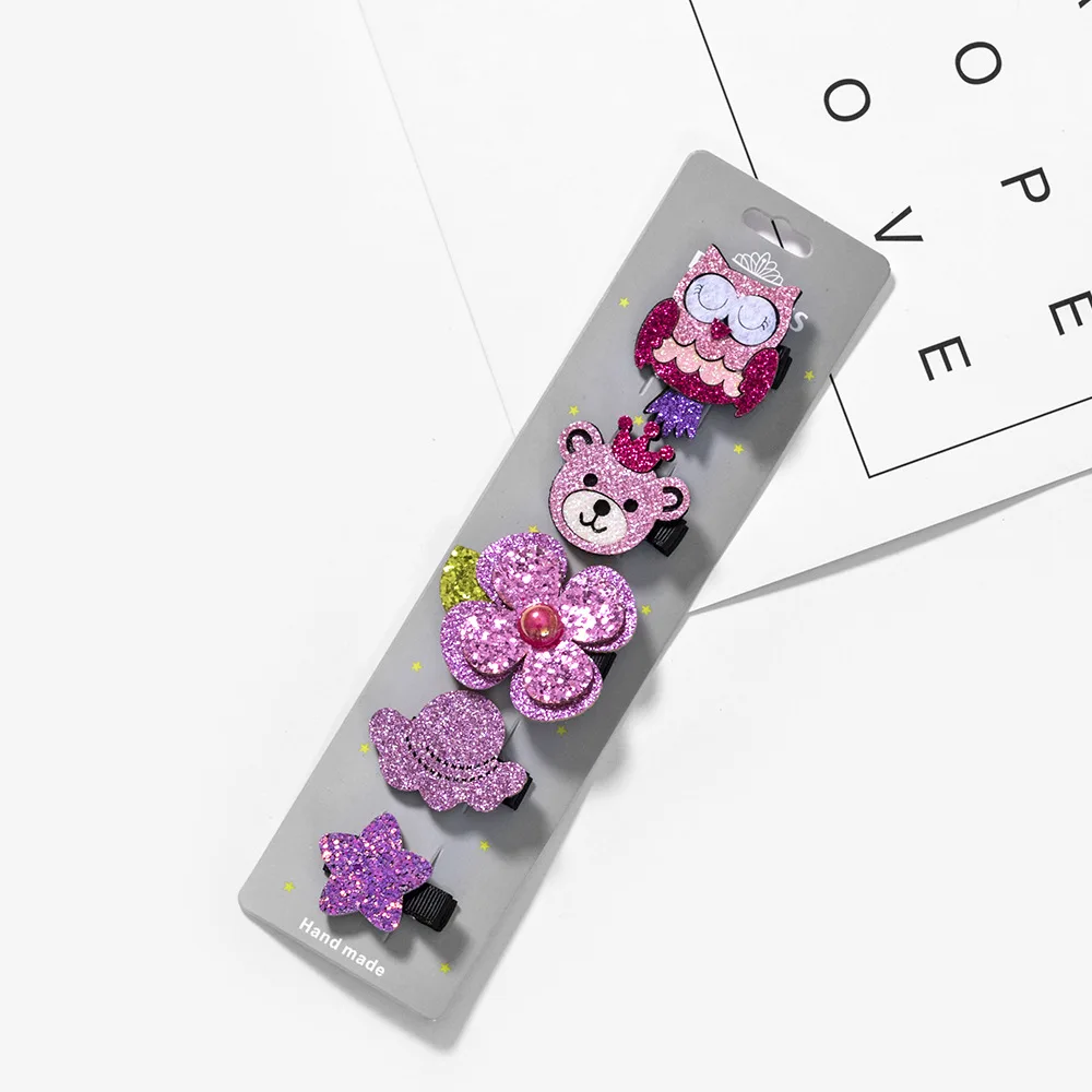 5PCS/Set Cute Cartoon Unicorn Owl Girls Hairpins Lovely Headwear Barrettes Children Headbands Kids Fashion Hair Accessories - Цвет: 7