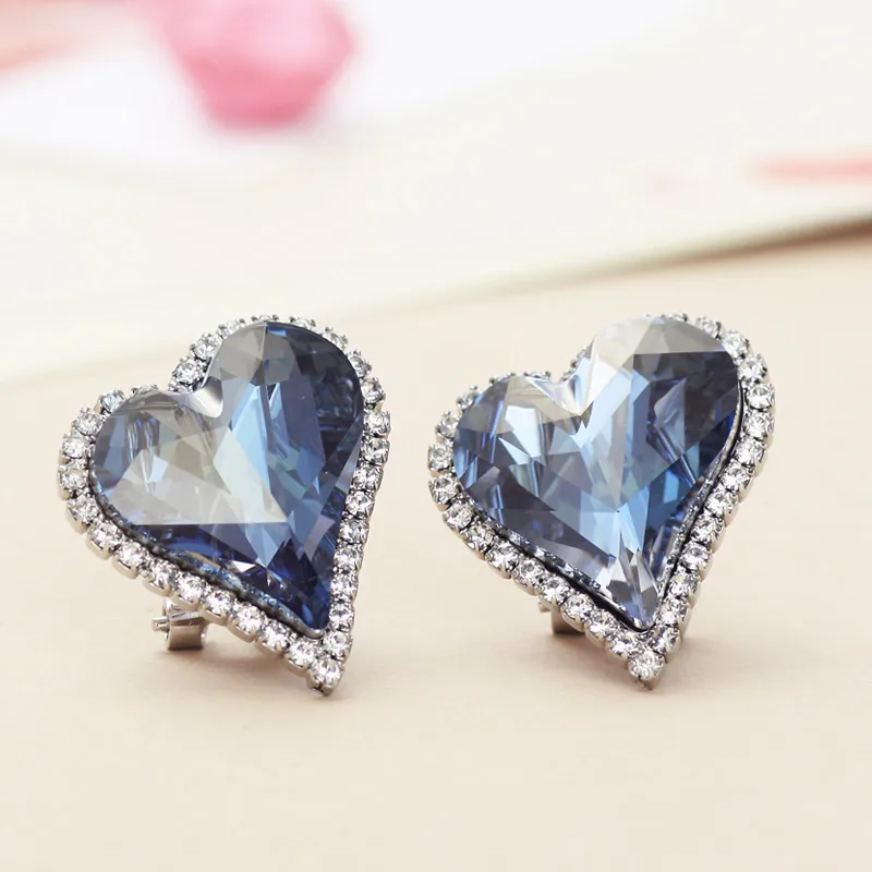 Beste Neoglory Oostenrijk Crystal   Auden Rhinestone Stud Oorbellen Romantische Liefde Hart Ontwerp Legering Verzilverd Voor Koop Elegant Gift