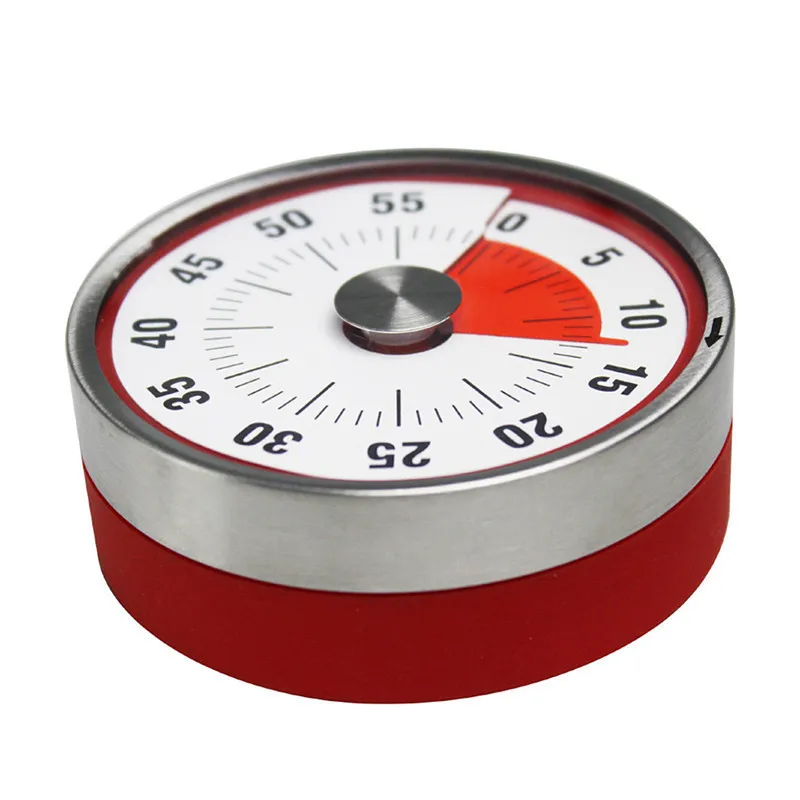 

High Quality Mechanical Magnetic Kitchen Diet Timer Cooking Alarm Clock Baking Reminder Stainless Steel Countdown Round Red