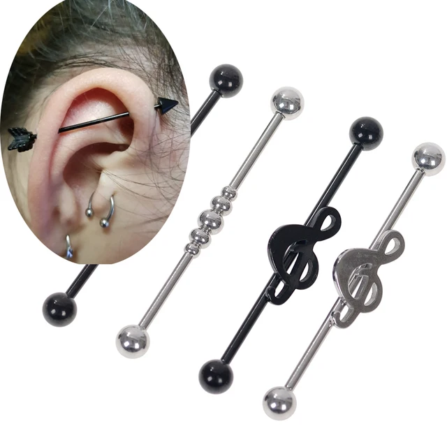1PC Punk Black Steel Industrial Ear Cartilage Helix Earrings Barbell