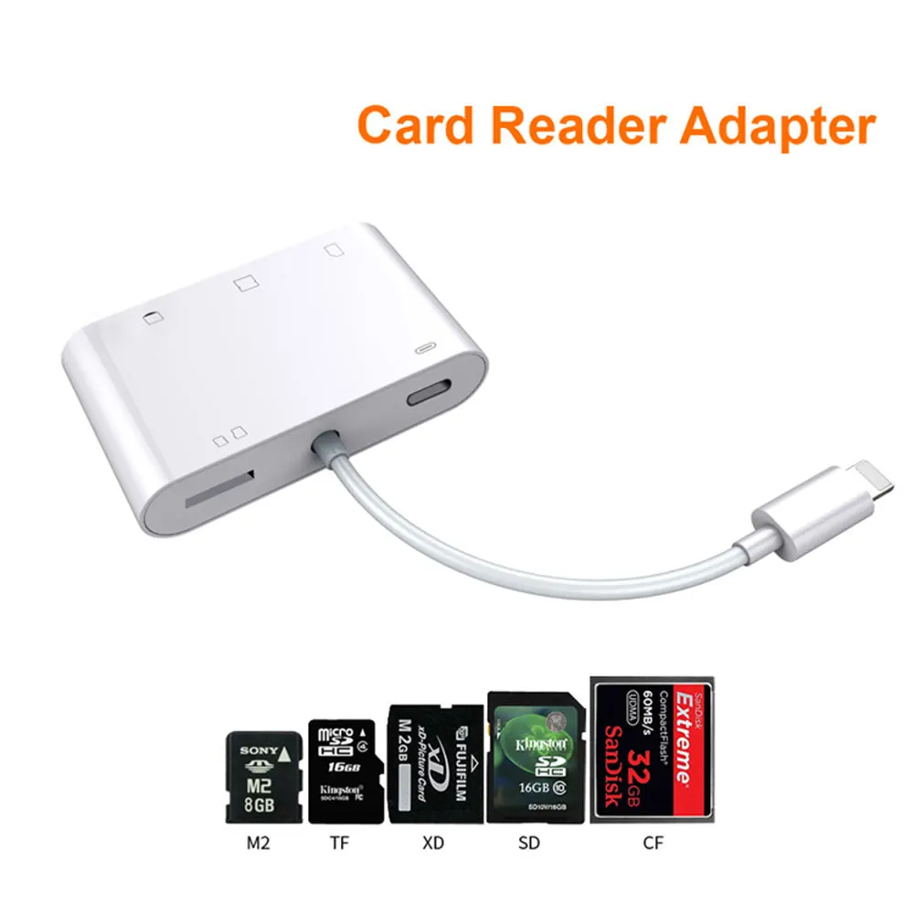 Кардридер Leadzoe Lightning 6 в 1 SD/TF/Micro SD/CF/XD/M2 смарт-карт ридер с 1 Lightning зарядный порт адаптер