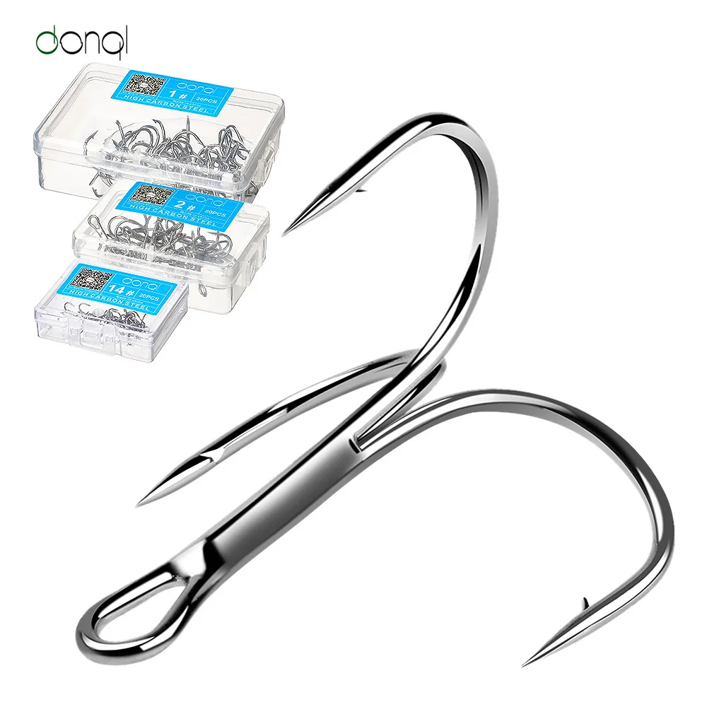 

DONQL 20pcs/Box High Carbon Steel Fishing Hooks Treble Hook Fish Barded Hooks for Carp Fishing Pesca Fishing Round Bend Hooks