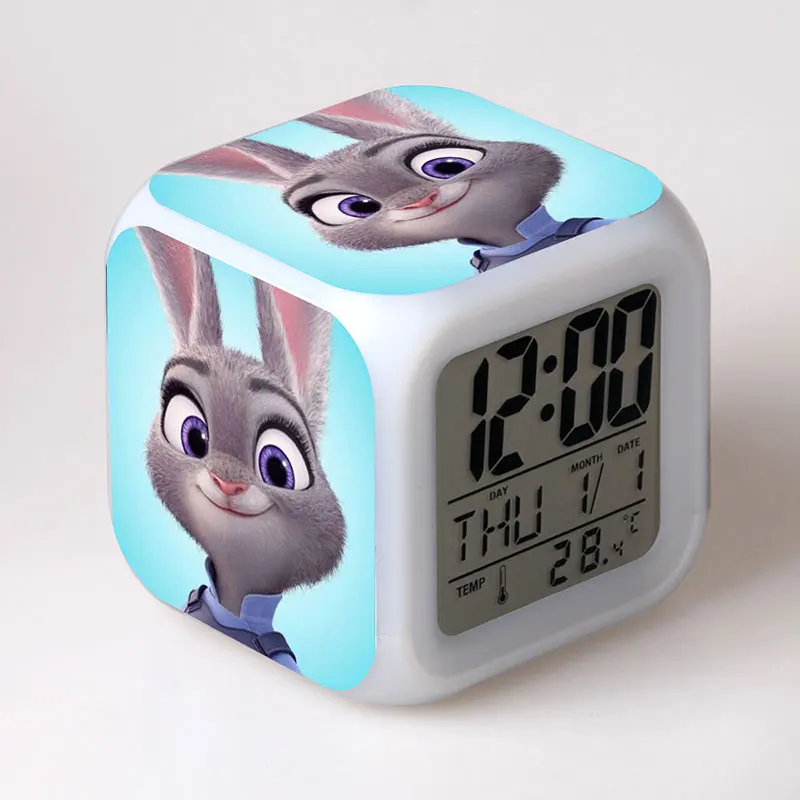 

Zootropolis Anime Figurines LED Alarm Clock Glowing Colorful Change Touch Light Zootopia Figure Judy Toy for Kids