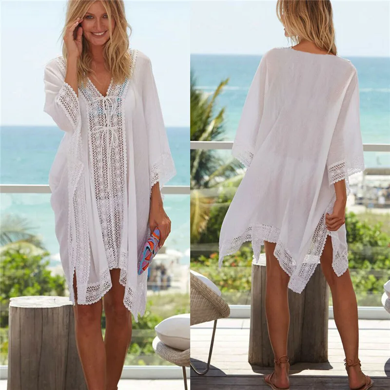 Летнее пляжное платье пляжный саронг одежда кружевные топы вязаный купальник платье Бикини Cover Up летнее платье накидка для пляжа женские