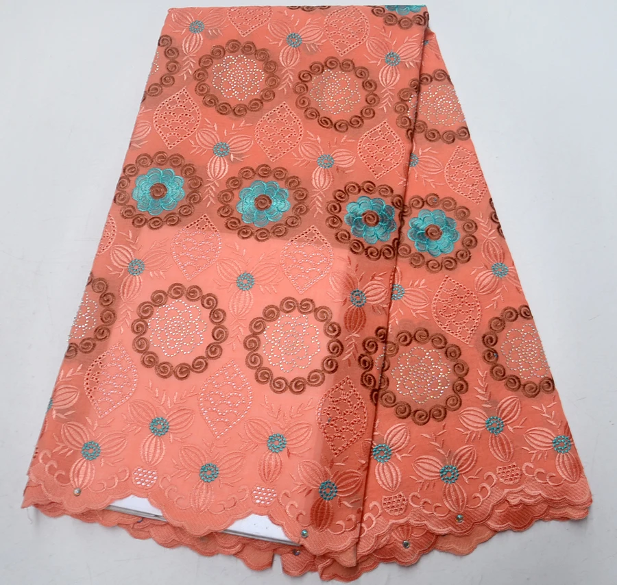

peach nigerian lace fabrics 100% cotton swiss voile lace african fabric for wedding dress 5yard/lot
