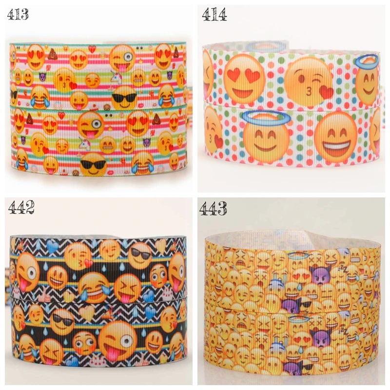 New 7/8" 22mm cute emoji pattern ribbon grograin ribbon printed ribbon tape Free shippingin