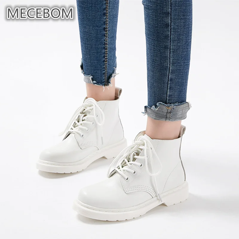 Women fashion genuine leather ankle boots winter white shoe for female