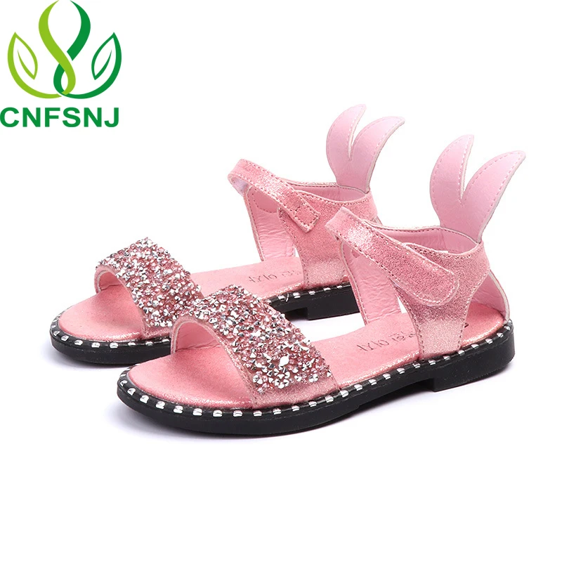 

CNFSNJ brand 2018 new summer Hot Sale Baby Girls Fashion Bling Shiny Rhinestone Shoes With Rabbit Ear Kids Flat Sandals 21-36