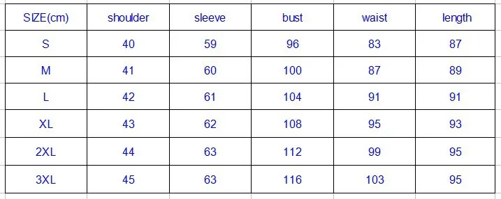 SIZE CHART   long