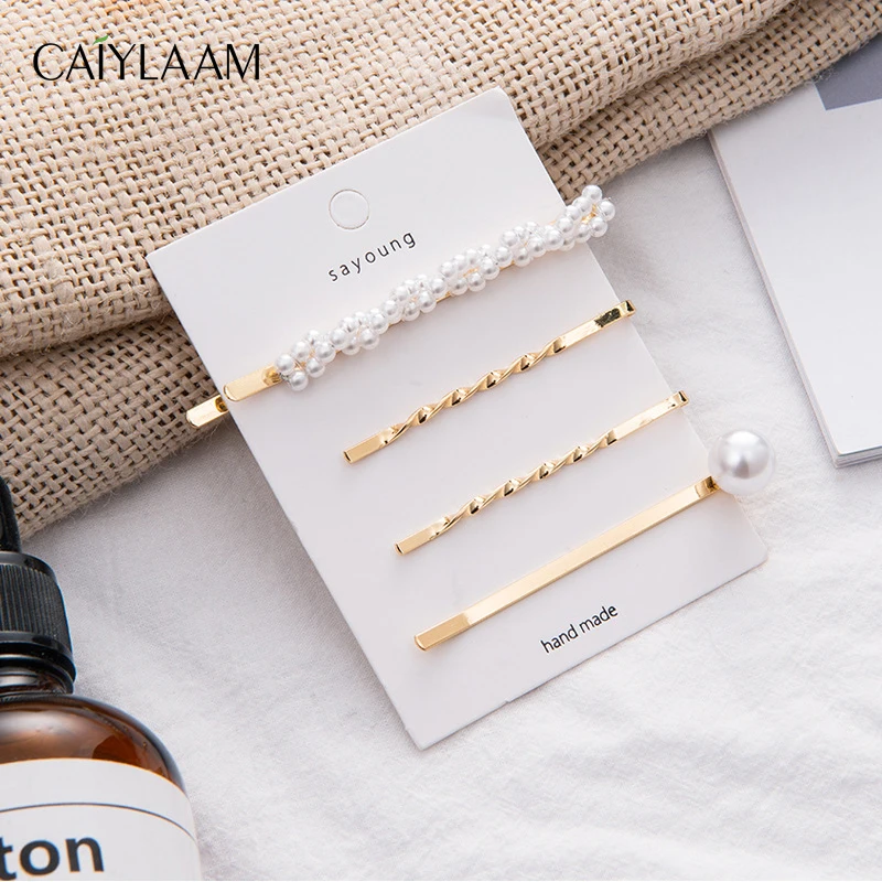 

CAIYLAAM Gold Color Pearl Hairpins Women Hollow Hairclips Sweet Metal Barrette For Girl Bobby Pin Hairgrip Hair Accessories