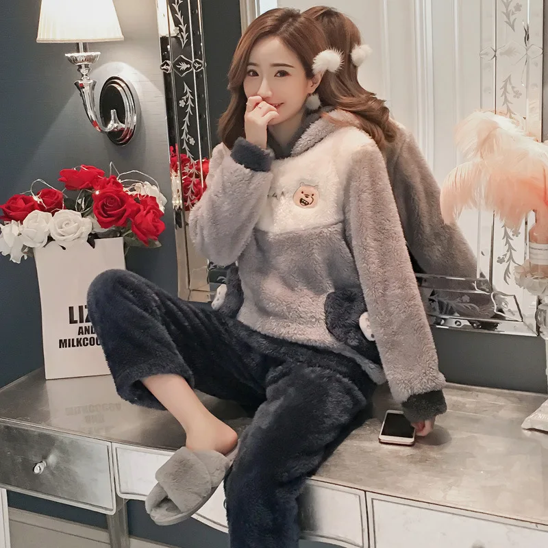 2019 толстые теплые фланелевые пижамные комплекты зимняя женская пижама из 2