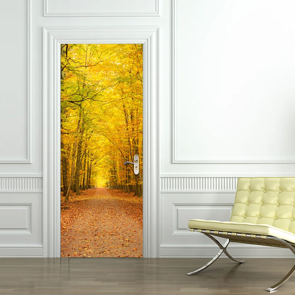 Осенние опавшие листья пейзаж наклейки на дверь для спальни 3D Отремонтированная новая виниловая декоративная наклейка съемные самоклеющиеся обои