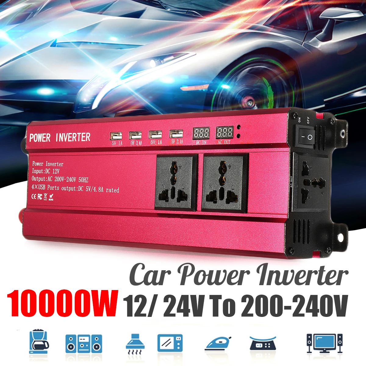 

Car Solar Power Inverter P eak 2000W DC 12V to AC 200-240V Sine Wave USB Converter Voltage Transformer USB Modified Sine Wave