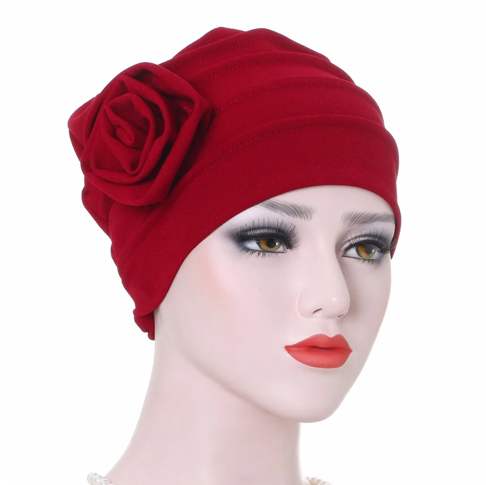 

New Flower Turban Cap Women Elegant Headwear Female Bandana Chemotherapy Caps Girl Beanies Hat Simple Design Muslim Hat