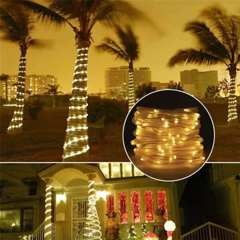 Светодиодный Рождественский светильник, водонепроницаемая медная трубка, солнечная полоса, светильник DIY, сказочный светильник, новогодний садовый светильник, праздничный струнный светильник