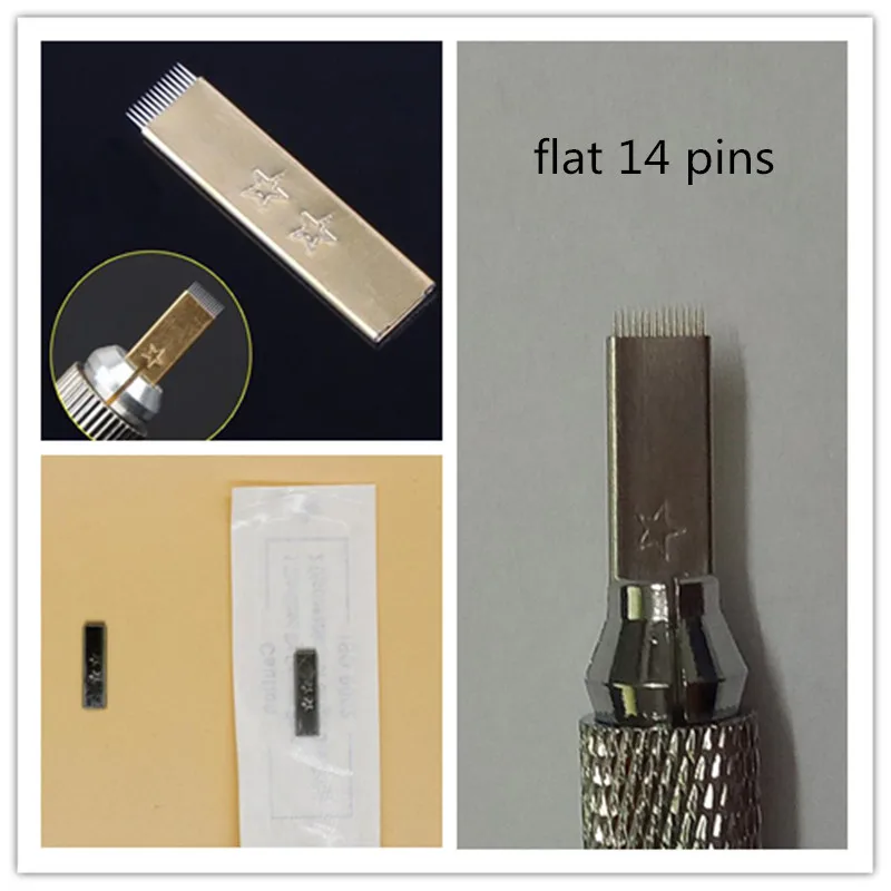 

100 pcs High quality flat 14 pins needles for Permanent Makeup Manual pen use for fog eyebrow tattoo