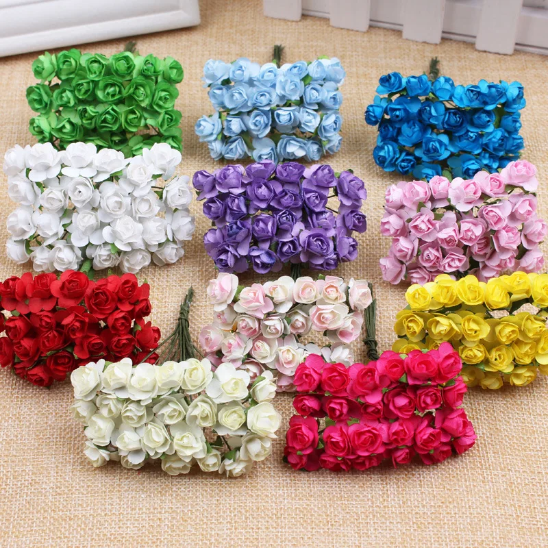144PCS/lot 1cm Head Multicolor Artificial Paper Flowers Rose Handmade