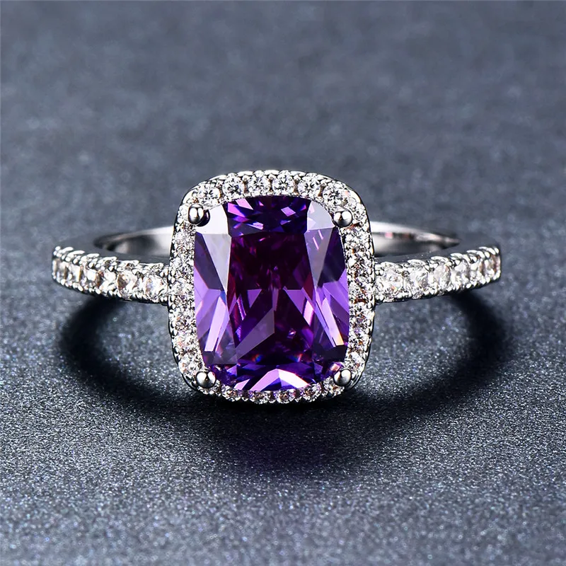 Crystal Rings Zircon Rings Stone Rings Wedding Rings Finger Rings Fashion Ring Fashion Rings Female Girl Big Crystal CZ Stone Ring Silver Color White Blue Purple Green For Women