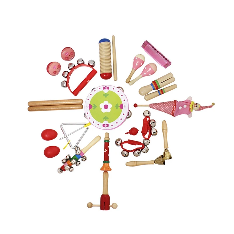 

22Pcs/Set Children Musical Instruments Set Music Education Toys Band Set Toddler Wooden Percussion Toy for Kids