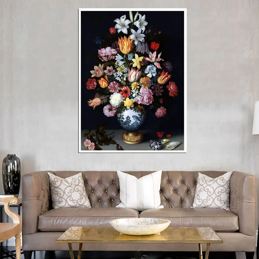 Home Decorative For Bedroom Colorful Flowers Bonsai Oil Painting Print On Canvas Retro Artwork Living Room