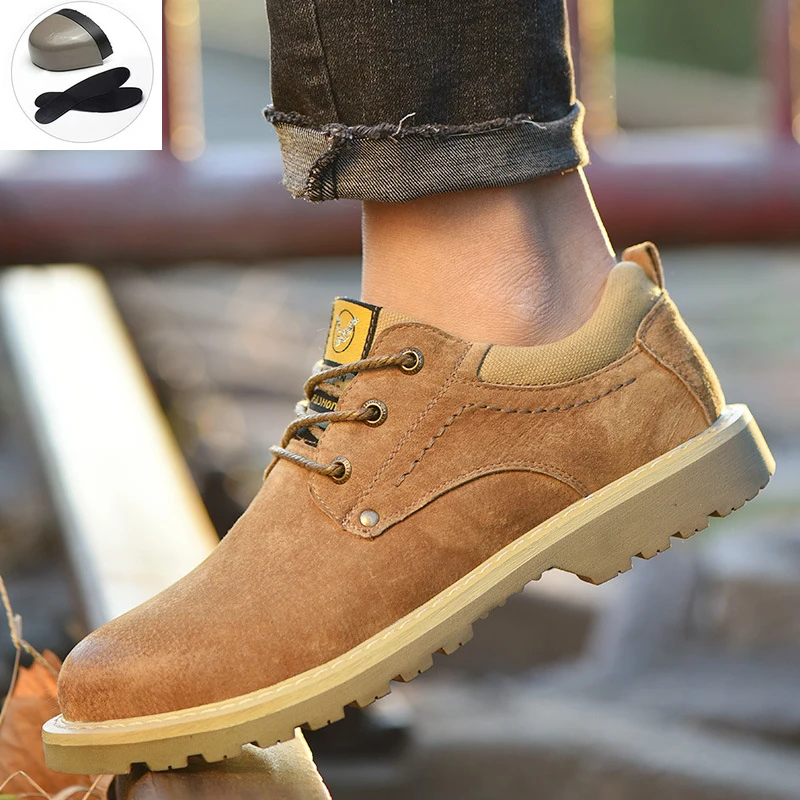 

Men Steel Toe Cap Boots Fashion Genuine Leather Breathable Labor Lnsurance Puncture Proof Casual Boot Men's Safety Work Shoes